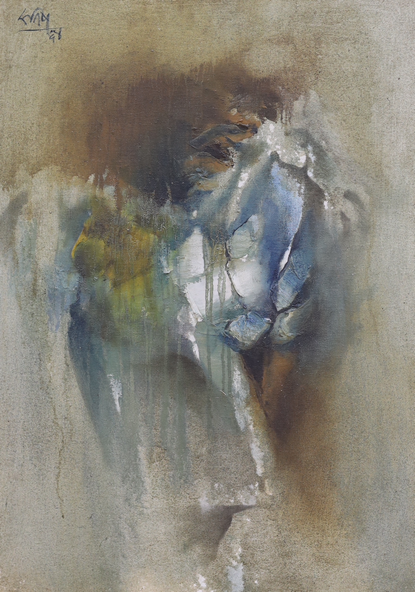 Early 20th century, oil on canvas, abstract composition, indistinctly signed, various inscriptions verso including ‘Panchal & Bombay 1965’, 84 x 60cm